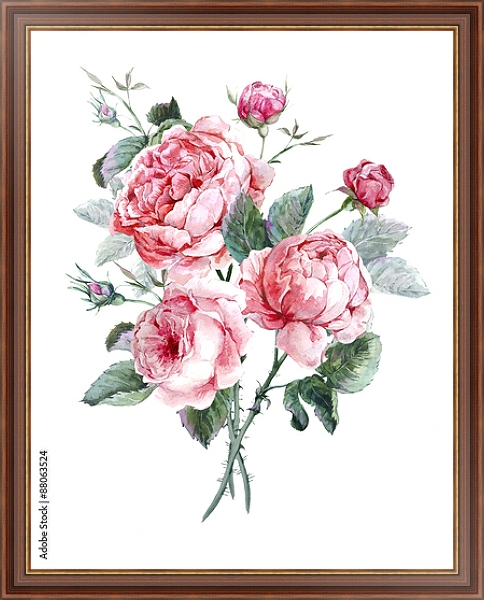 Постер Акварельный букет из розовых роз с типом исполнения На холсте в раме в багетной раме 35-M719P-83