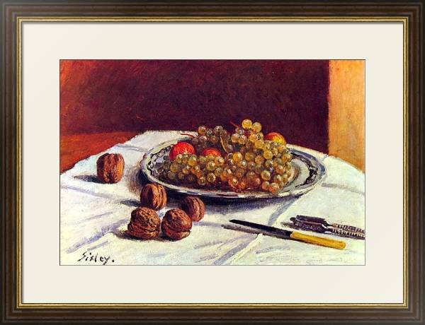 Постер Натюрморт, виноград и орехи с типом исполнения Под стеклом в багетной раме 1.023.036