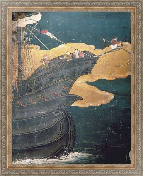 Постер The Arrival of the Portuguese in Japan, detail of ship's prow, from a Namban Byobu screen, 1594-1618 с типом исполнения На холсте в раме в багетной раме 484.M48.310