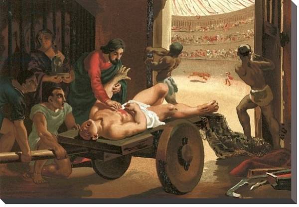 Постер Galen assisting a gladiator, wounded in the circus of Bergamo с типом исполнения На холсте без рамы