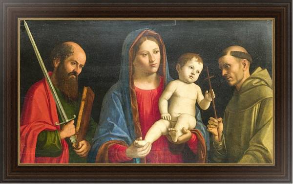 Постер Дева Мария с ребенком со святыми Павлом и Франсисом с типом исполнения На холсте в раме в багетной раме 1.023.151