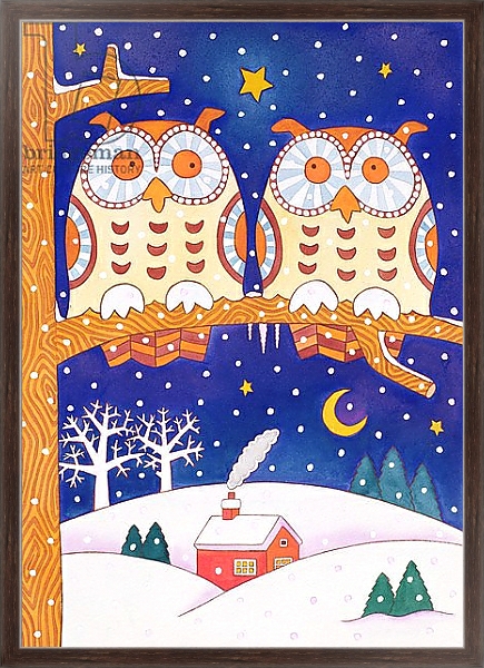 Постер Two owls on a branch с типом исполнения На холсте в раме в багетной раме 221-02