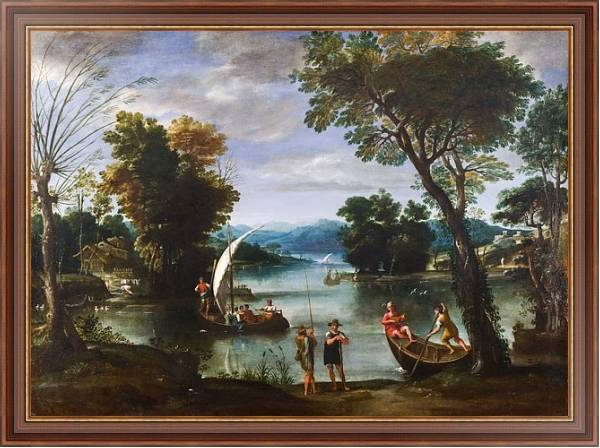 Постер Пейзаж с рекой и лодками с типом исполнения На холсте в раме в багетной раме 35-M719P-83