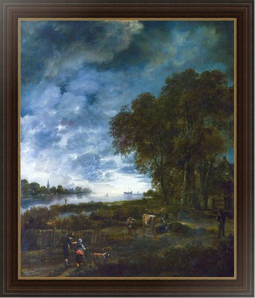 Постер Вечерний пейзаж с рекой с типом исполнения На холсте в раме в багетной раме 1.023.151
