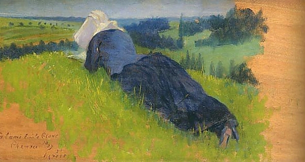 Постер Крестьянка на траве с типом исполнения На холсте без рамы