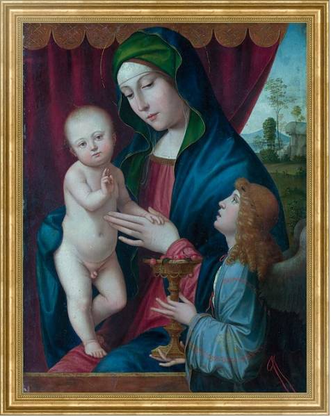 Постер Дева Мария с ребенком и ангел с типом исполнения На холсте в раме в багетной раме NA033.1.051