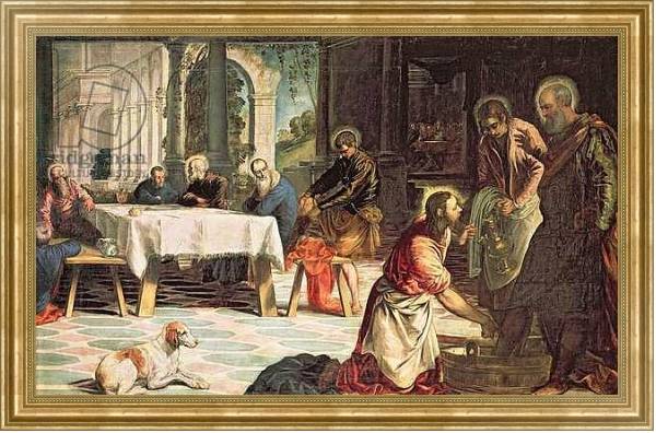 Постер Christ Washing the Feet of the Disciples, detail of the right hand side, c.1547 с типом исполнения На холсте в раме в багетной раме NA033.1.051