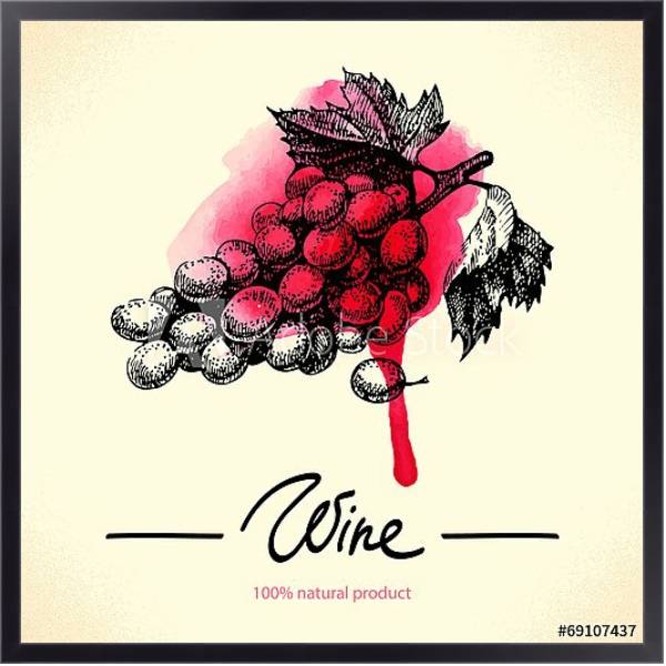 Постер Гроздь винограда с красной кляксой с типом исполнения На холсте в раме в багетной раме 221-01