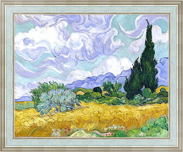 Постер Пшеничное поле с кипарисами с типом исполнения На холсте в раме в багетной раме NA053.0.114