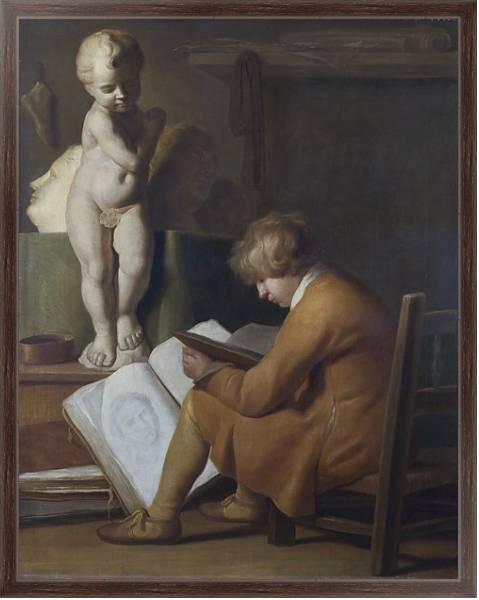Постер Сидящий и рисующий мальчик с типом исполнения На холсте в раме в багетной раме 221-02
