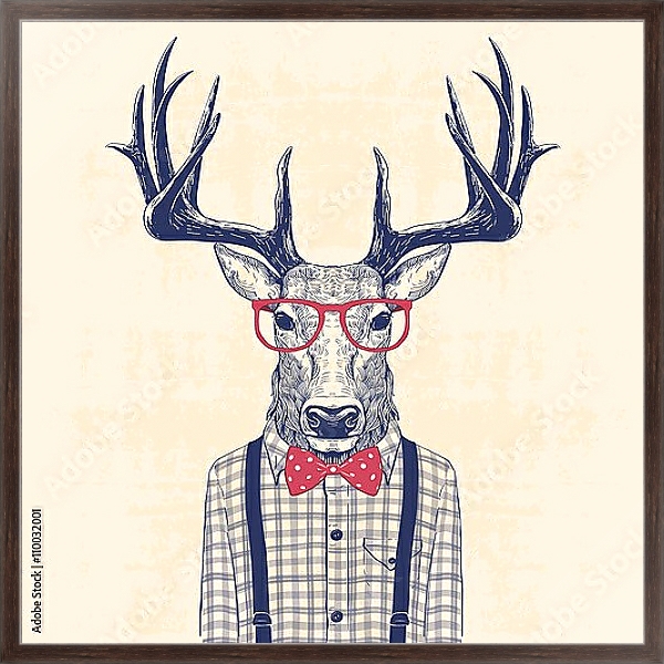 Постер Модный олень с типом исполнения На холсте в раме в багетной раме 221-02