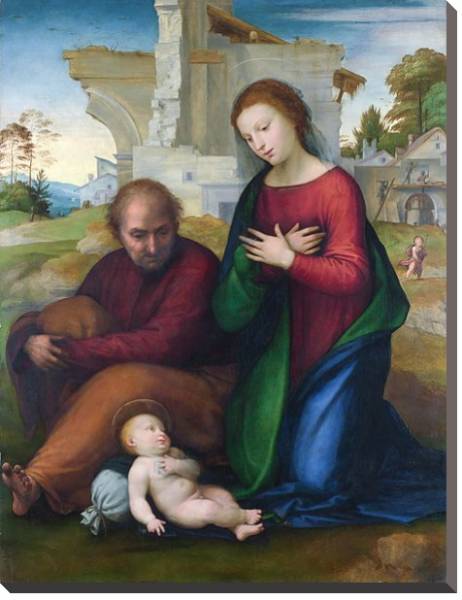 Постер Мадонна, поклоняющаяся младенцу со Святым Джозефом с типом исполнения На холсте без рамы