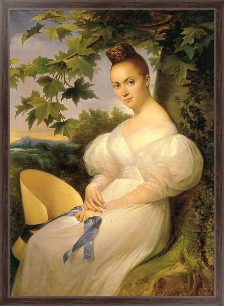 Постер Портрет женщины, сидящей рядом с деревом с типом исполнения На холсте в раме в багетной раме 221-02