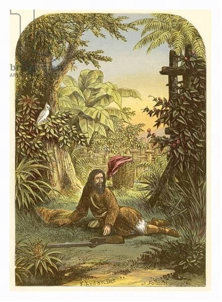 Постер Robinson Crusoe awakened from sleep by his parrot с типом исполнения На холсте в раме в багетной раме 221-03