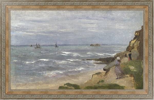 Постер Морской пейзаж с людьми на скалах с типом исполнения На холсте в раме в багетной раме 484.M48.310