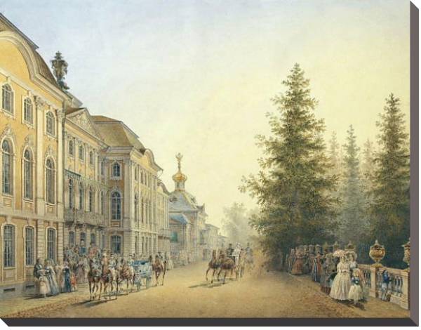 Постер Придворный выезд от главного подъезда Большого дворца в Петергофе. 1852 с типом исполнения На холсте без рамы
