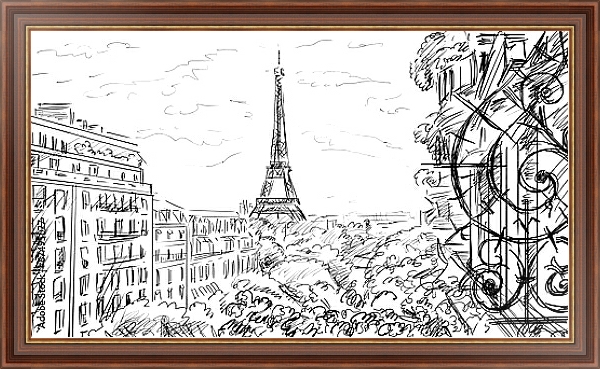 Постер Париж в Ч/Б рисунках #44 с типом исполнения На холсте в раме в багетной раме 35-M719P-83