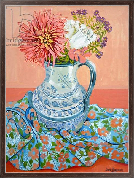 Постер Dahlias, Roses and Michaelmas Daisies,2000, с типом исполнения На холсте в раме в багетной раме 221-02