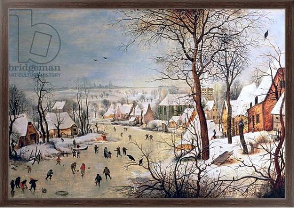 Постер Winter Landscape with Birdtrap, 1601 с типом исполнения На холсте в раме в багетной раме 221-02