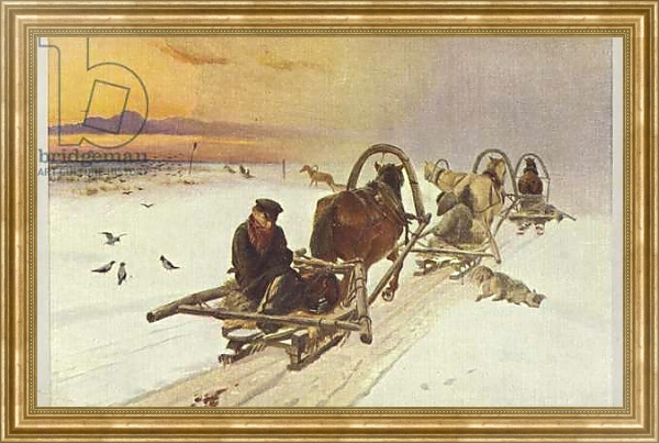 Постер Group of sleighs in Russia, 1871 с типом исполнения На холсте в раме в багетной раме NA033.1.051