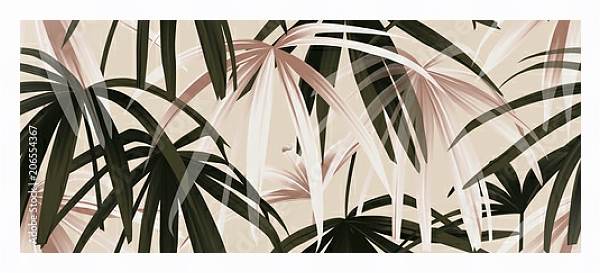 Постер Черные и золотые пальмовые листья на розовом фоне с типом исполнения На холсте в раме в багетной раме 221-03