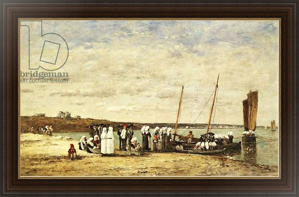Постер Fisherwomen disembarking from Plougastel, 1870 с типом исполнения На холсте в раме в багетной раме 1.023.151