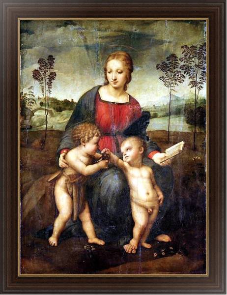 Постер Мадонна со щеглом. Мария с младенцем и Иоанном Крестителем с типом исполнения На холсте в раме в багетной раме 1.023.151