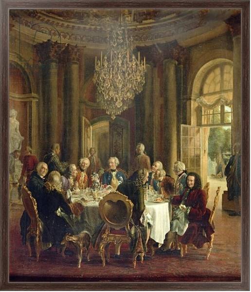 Постер Dinner Table at Sanssouci, 1850 с типом исполнения На холсте в раме в багетной раме 221-02