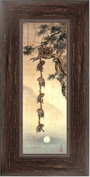 Постер Monkeys reaching for the Moon, Edo Period с типом исполнения На холсте в раме в багетной раме 221-02