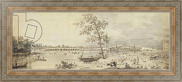Постер Old Walton Bridge seen from the Middlesex Shore, 1755 с типом исполнения На холсте в раме в багетной раме 484.M48.310