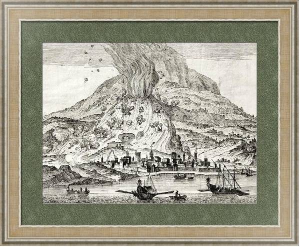 Постер Catania, Sicily, and Etna volcano erupting. May be dated to the 18th c. с типом исполнения Акварель в раме в багетной раме 485.M40.584