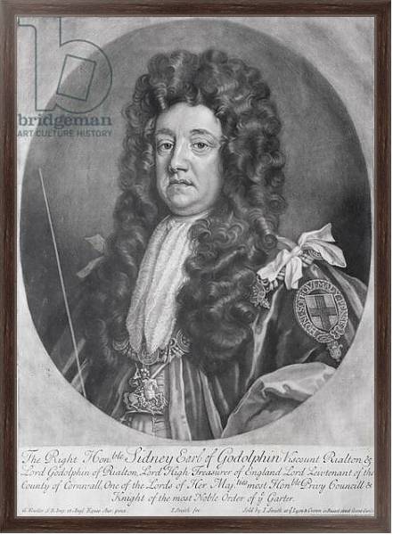 Постер Portrait of Sidney Godolphin 1st Earl of Godolphin engraved and published by John Smith 1707 с типом исполнения На холсте в раме в багетной раме 221-02