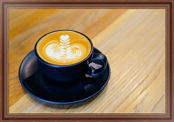 Постер Ароматный кофе в синей чашке с типом исполнения На холсте в раме в багетной раме 35-M719P-83