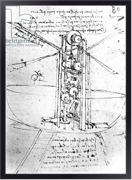 Постер Vertically standing bird's-winged flying machine, fol. 80r from Paris Manuscript B, 1488-90 с типом исполнения На холсте в раме в багетной раме 221-01