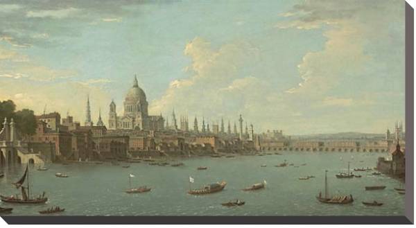 Постер Вид на Лондон, Темзу и собор Святого Павла с типом исполнения На холсте без рамы