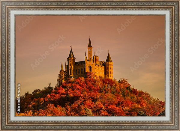 Постер Германия. Замок Гогенцоллерн - «Замок в облаках». Осень с типом исполнения На холсте в раме в багетной раме 595.M52.330