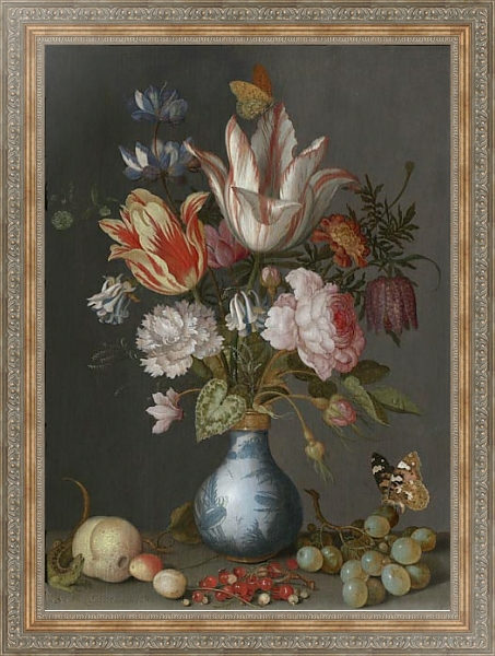 Постер Цветы в бело-голубой вазе с типом исполнения На холсте в раме в багетной раме 484.M48.310