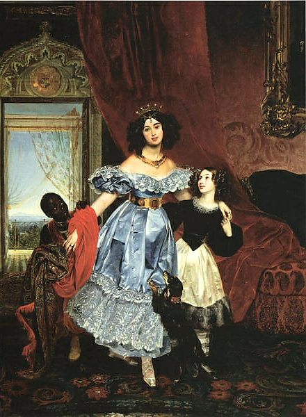 Постер Портрет Самойловой с воспитанницей Джованиной Пачини и арапчонком с типом исполнения На холсте без рамы