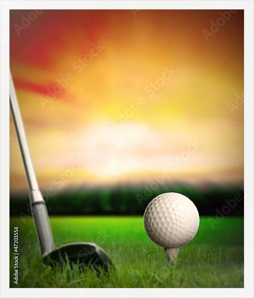 Постер Мяч для игры в гольф перед первым ударом с типом исполнения На холсте в раме в багетной раме 1727.7010
