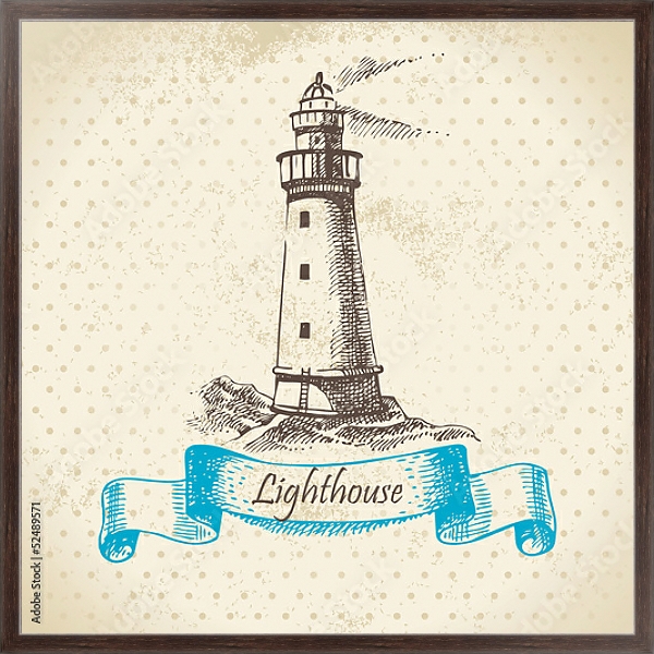 Постер Иллюстрация с маяком с типом исполнения На холсте в раме в багетной раме 221-02