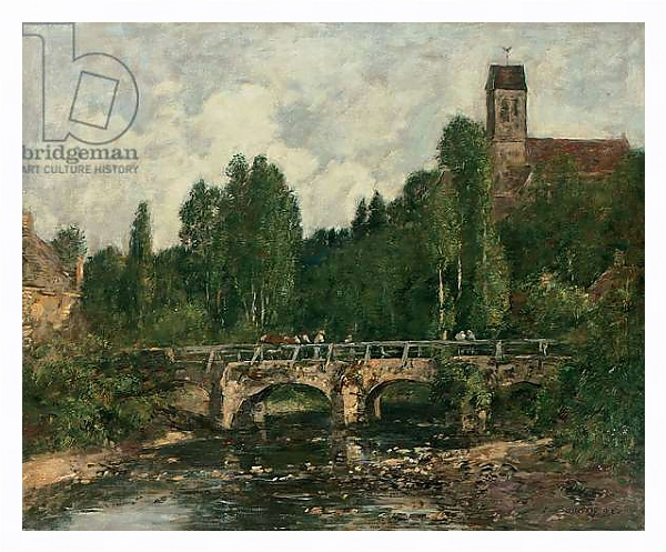 Постер Saint-Cenery, the Church and the Bridge, 1892 с типом исполнения На холсте в раме в багетной раме 221-03