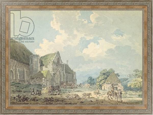 Постер The Tithe Barn at Abbotsbury with the Abbey on the hill..., c.1795 с типом исполнения На холсте в раме в багетной раме 484.M48.310
