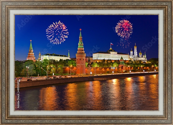 Постер Салют над Кремлем с типом исполнения На холсте в раме в багетной раме 595.M52.330