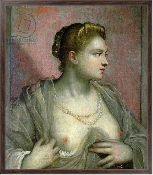Постер Portrait of a Woman Revealing her Breasts, c.1570 с типом исполнения На холсте в раме в багетной раме 221-02