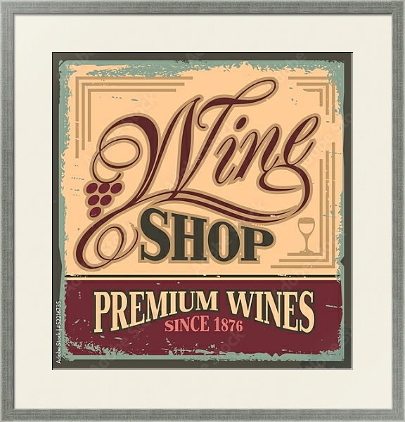 Постер Винтажная вывеска для винного магазина с типом исполнения Под стеклом в багетной раме 1727.2510