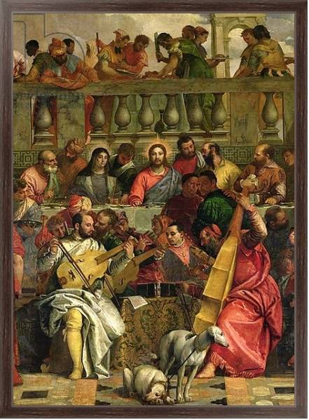 Постер The Marriage Feast at Cana, detail of Christ and musicians, c.1562 с типом исполнения На холсте в раме в багетной раме 221-02