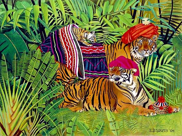 Постер Tiger family with Thai Clothes, 2004 с типом исполнения На холсте без рамы