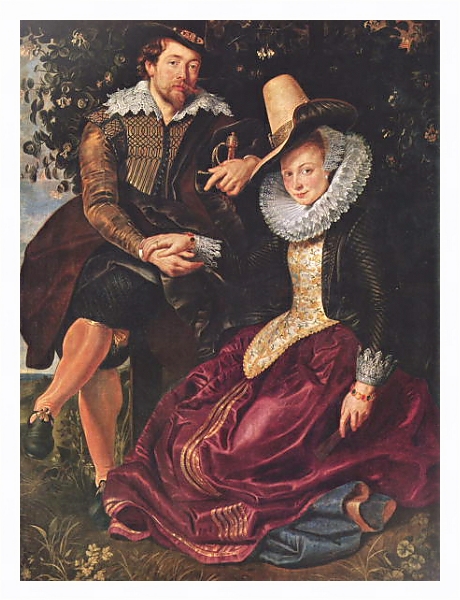 Постер Автопортрет с женой Изабеллой Брант в зарослях жимолости с типом исполнения На холсте в раме в багетной раме 221-03