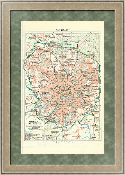 Постер Старинная карта Москвы с типом исполнения Акварель в раме в багетной раме 485.M40.584