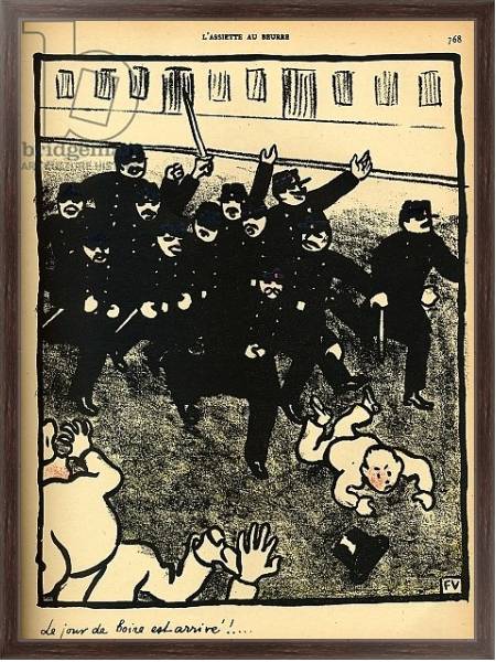 Постер A police brigade charges a group of demonstrators, 1902 с типом исполнения На холсте в раме в багетной раме 221-02